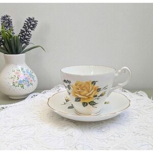 Vintage Royal Ascot Teacup and Saucer Set, Yellow Rose China Cup